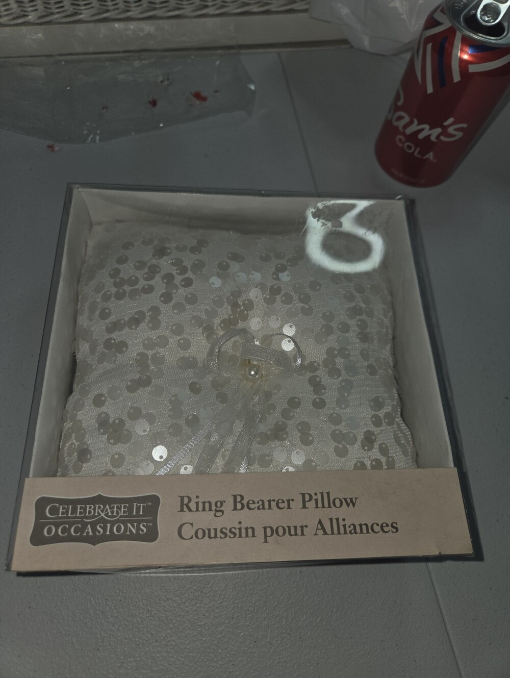 Celebrate It Occasions Sequin Ring Bearer Pillow Ivory Wedding NIB